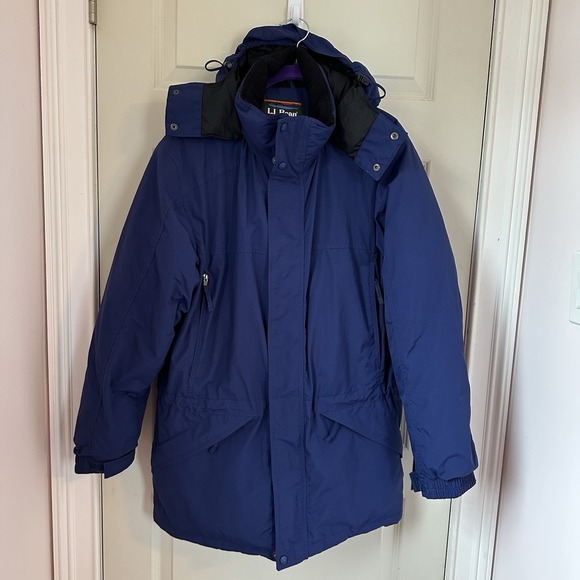 LL Bean Goose Down Heavy Coat Blue Pockets Hooded Ski Outdoor Men's M Gorpcore